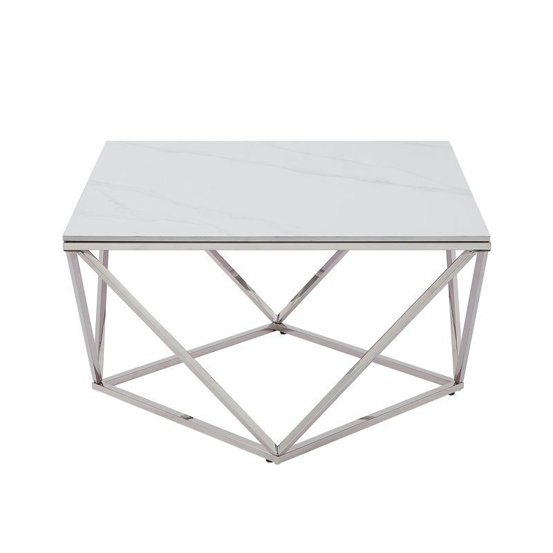Modern White Sintered Stone Top Coffee Table With Stainless Steel Frame