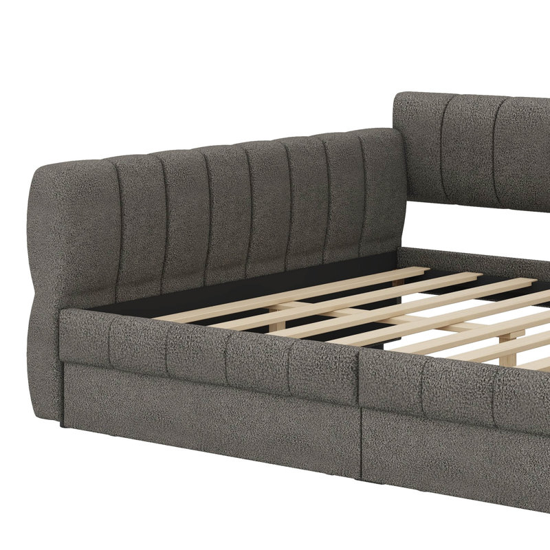 Grand lit tapissier équipé de fonctions de chargement et de rangement USB intégrées, Gris