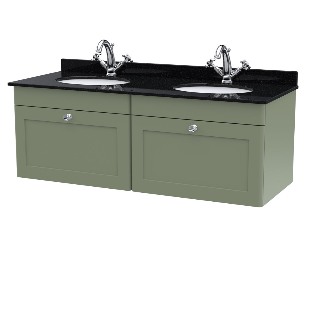 Nuie 1200mm Wall Hung Vanity - Satin Green - 2 Drawer - Marble Top - Image 2