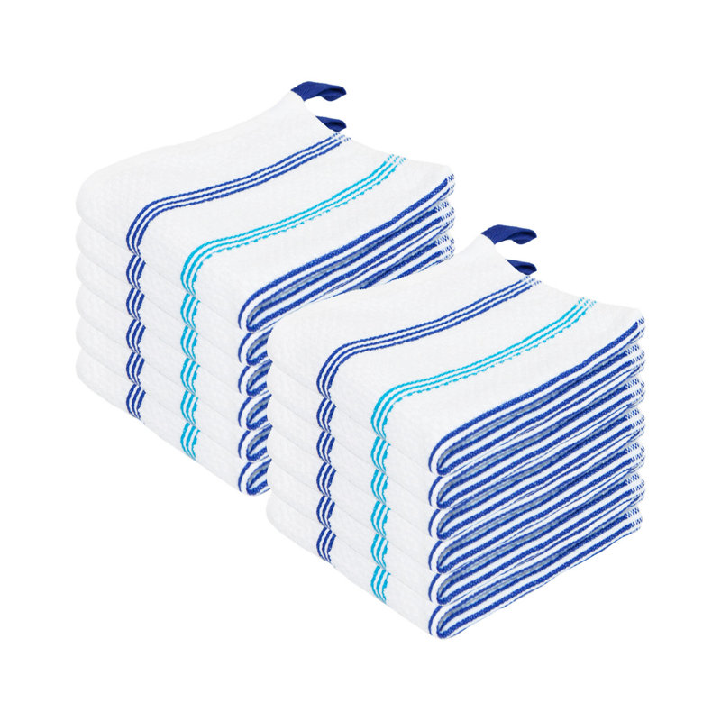 The Sloppy Chef Premier Dishcloths Stripe Jacquard Dish Cloth Kitchen Towel, Blue/Navy/White