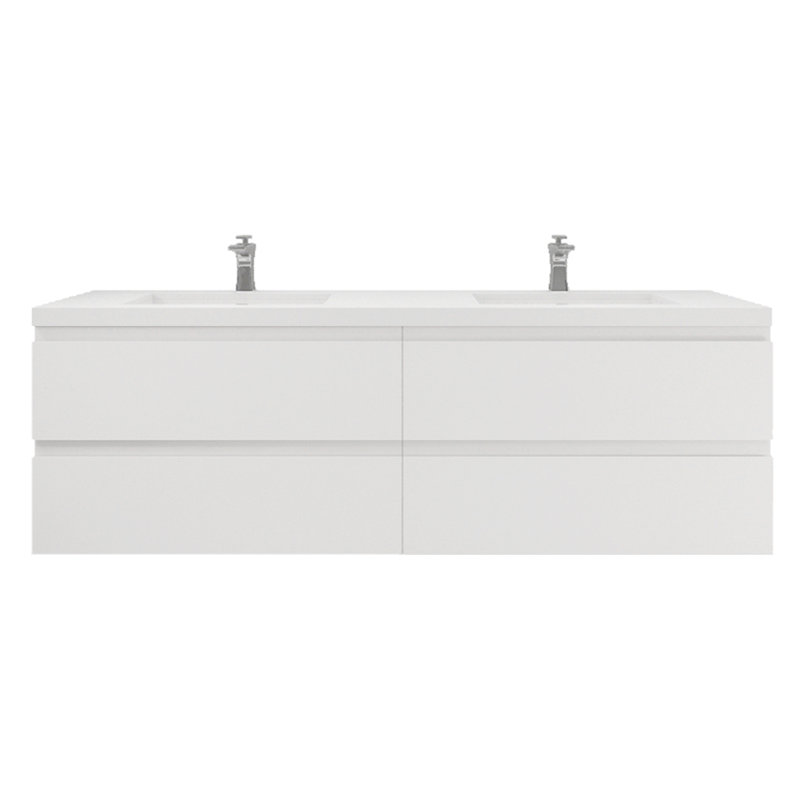 Aylanna 72" Wall-Mounted Double Bathroom Vanity Set, Hight Gloss White