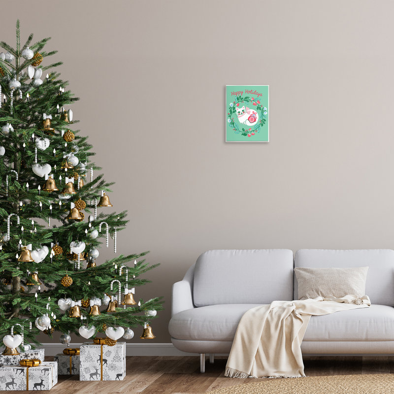 Art mural joyeuses fêtes chat et couronne, design par Riley Hutchens