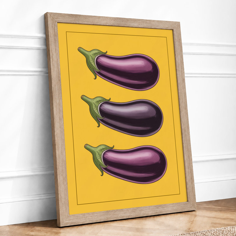 Three Eggplants Modern - Framed Print, A3 - 42.0 x 29.7 cm, Walnut
