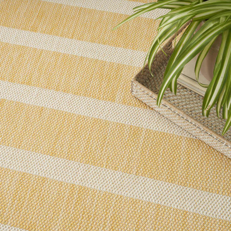 Shaila Striped Indoor / Outdoor Rug, Yellow/Ivory, Rectangle 10' x 14'