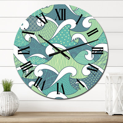 Blue And Green Abstract Sea Waves - Patterned wall clock