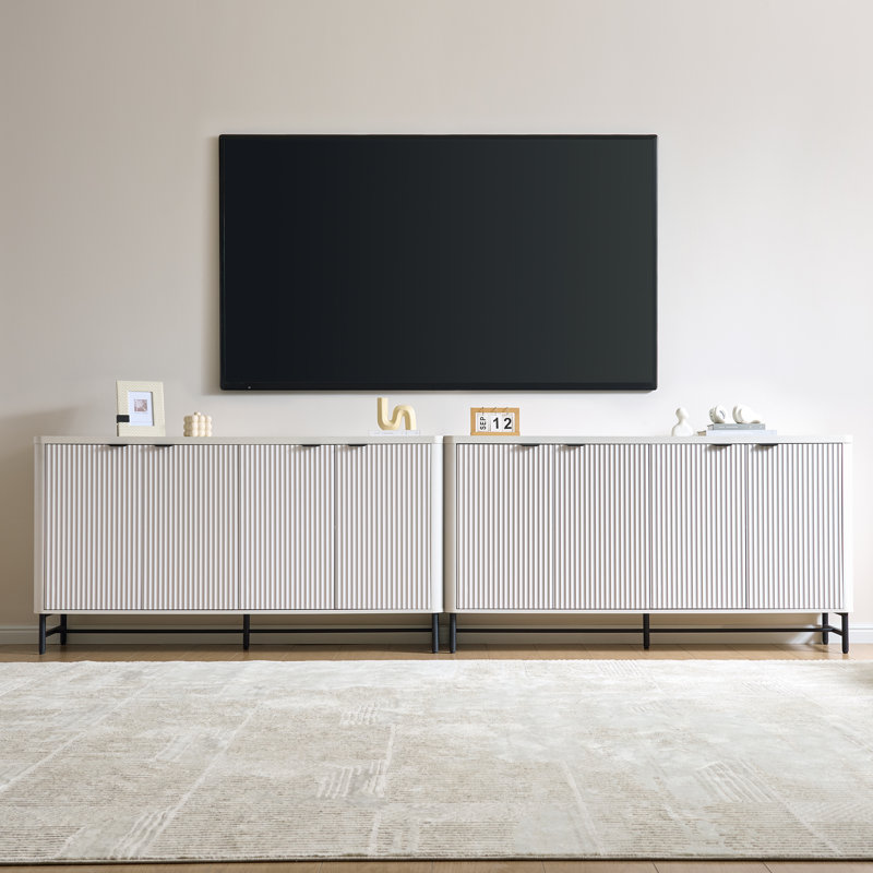  Fluted Sideboard Buffet Cabinet with Adjustable Shelves and Metal Legs, White