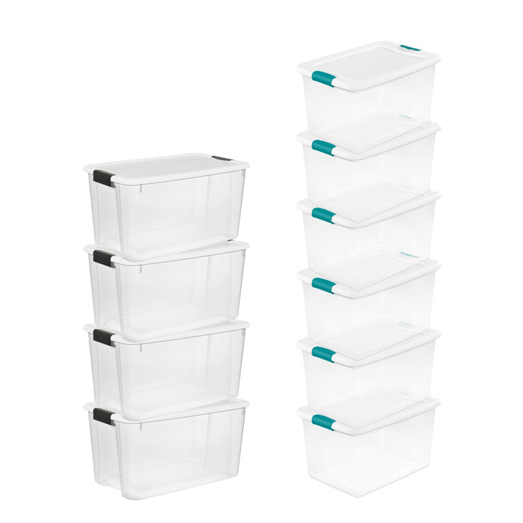 Sterilite 70 Qt Clear Plastic Stackable Storage Bin w/ White Latch Lid, (8  Pack)