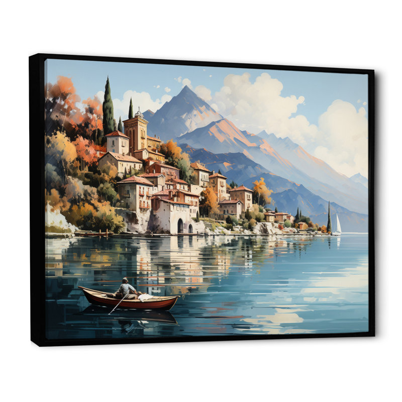 Italie, art mural sur toile, impression de voyage sur le lac de Côme - Italie sur le lac de Côme, Cadre flottant noir