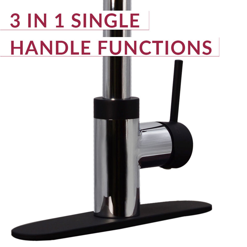 Polished Chrome and Matte Black 3-in-1 Kitchen Faucet with Instant Hot Water Tank