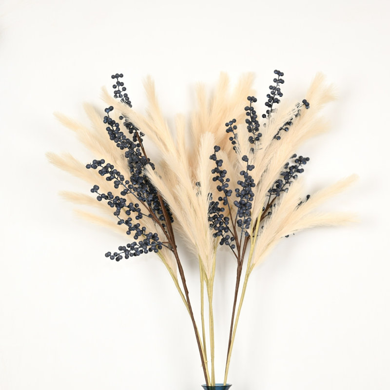 Branche de baies artificielles de 36 po Pampas pour remplissage de vases, Bleu