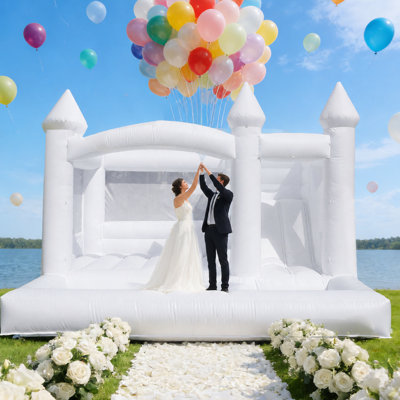 RELUNCH 13'x13' Commercial Bounce House For Kids, 100% Pvc White Bouncy Castle With Ball Pit&slide, Inflatable Balloon Jumping Bed Wedding