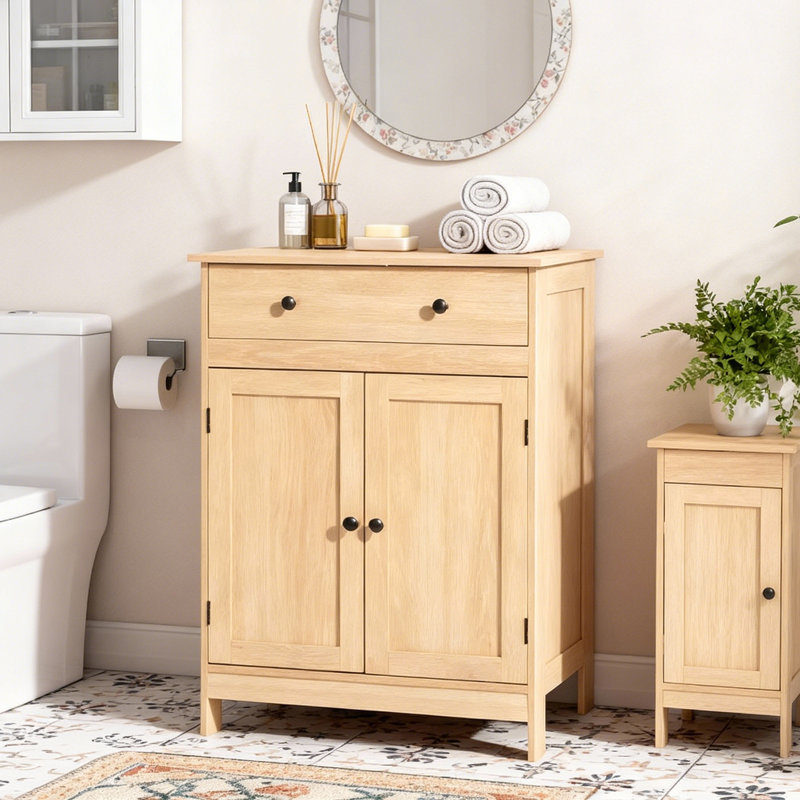 Armoire de rangement en chêne avec 2 portes et 1 tiroir, Chêne
