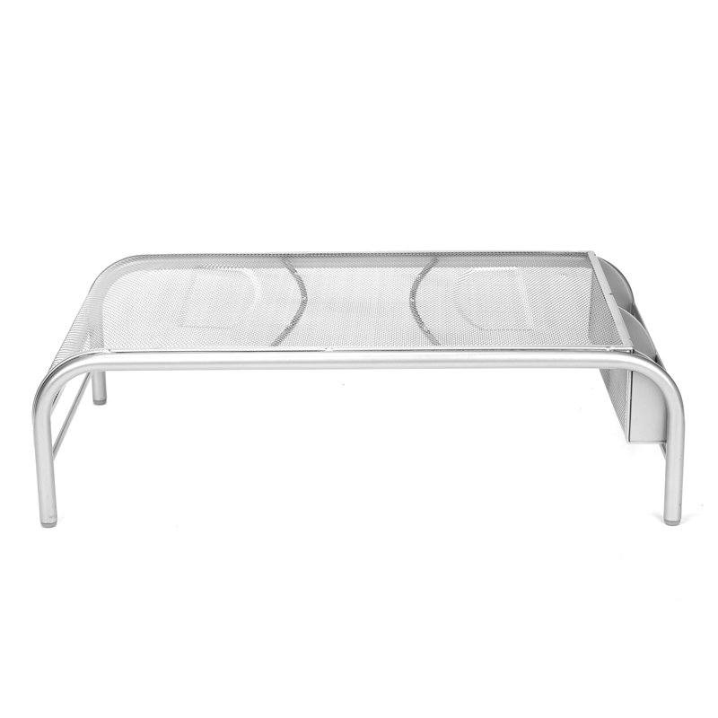 Silver Metal Mesh Monitor Stand with Side Storage