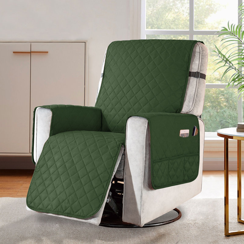 3 Layers Quilted Adjustable Strap Box Cushion Recliner Slipcover, 231cm H x 201cm W, Blue 