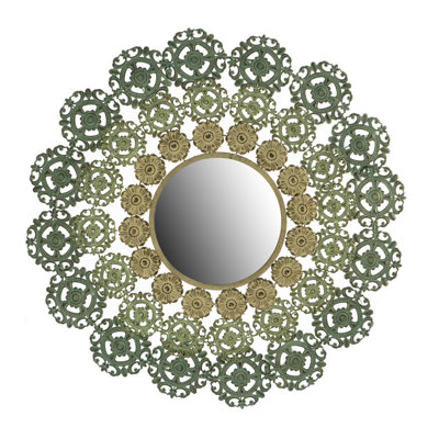 Medallion Mirror With Stylish Wrought Iron And Floral Intrigue Fashionable Allurement