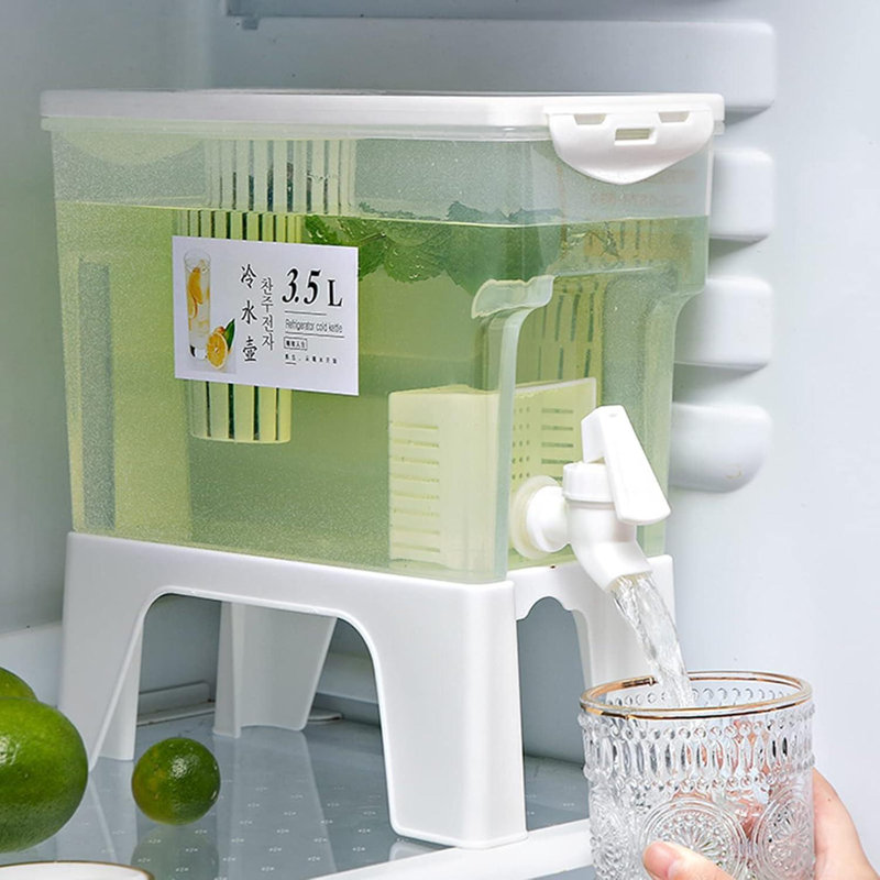 3.5L Plastic Drink Dispenser With Tap & Stand – Fridge Beverage Container For Water, Juice, Iced Tea, Infused Drinks | Anti-Clog Cartridge & Smooth Pour