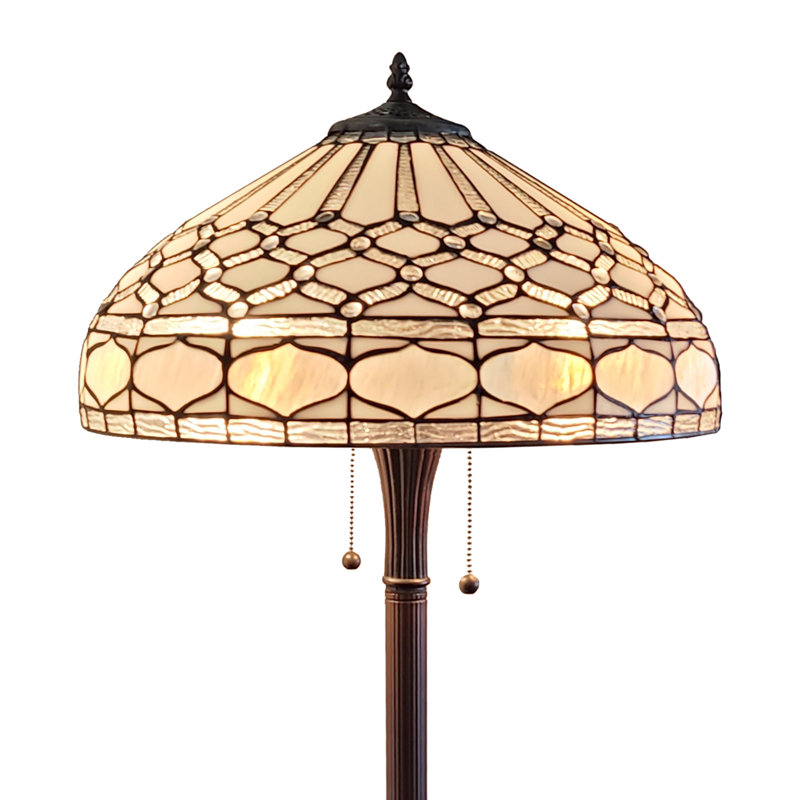 Lampe sur pied 62 "à deux lumières 62" avec abat-jour en verre coloré blanc
