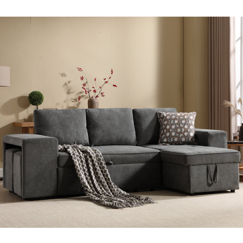 Canapé-lit rembourré Finkbeiner, Mélange de polyester gris foncé