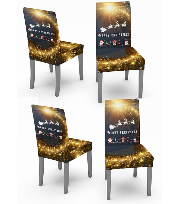 Housse de chaise de Noël 4 pièces, Noir et or
