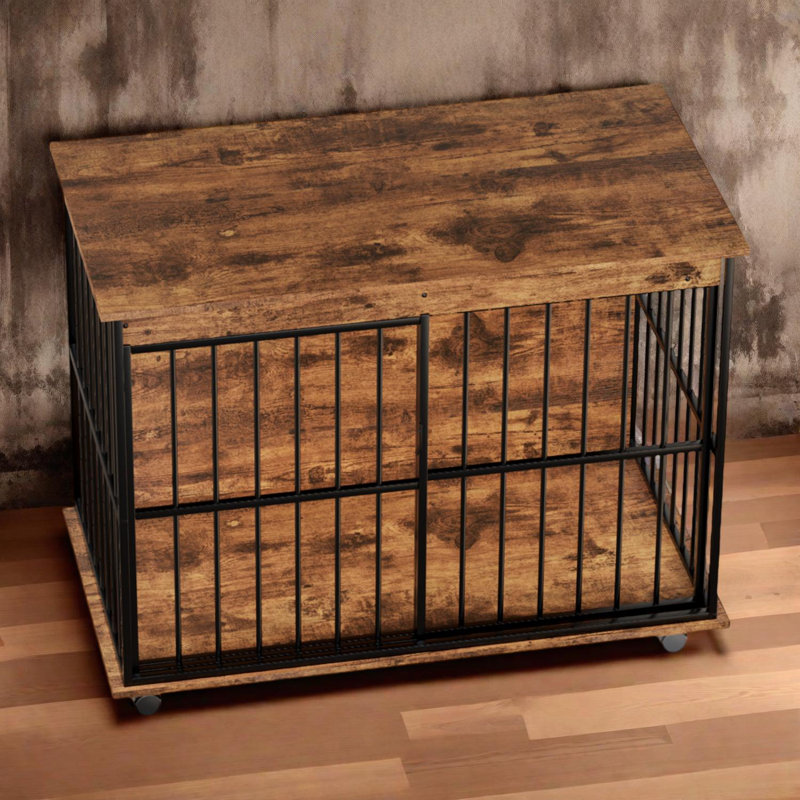 Mobilier de grande cage pour chien avec plateau pour chiens de taille moyenne à grande, chenil en bois