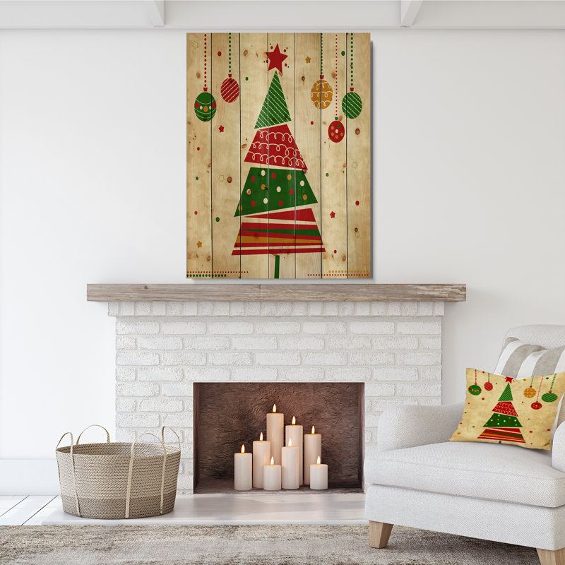 «Deconstrstruction Abstract Red and Green Christmas Tree», peinture, H 46 po x l 36 po x P 0,78 po, Bois
