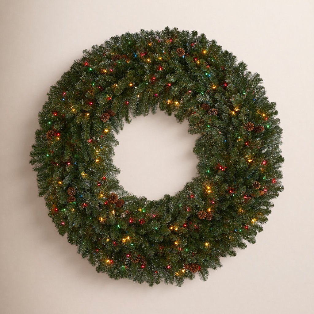 60'' Lighted Wreath, Dark Green