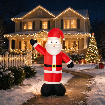 LED Lighted Blow Up 5ft Christmas Inflatable Santa Claus, Indoor Outdoor Yard Lawn Holiday Decoration, Velvet Look Santa with Welcoming Gesture