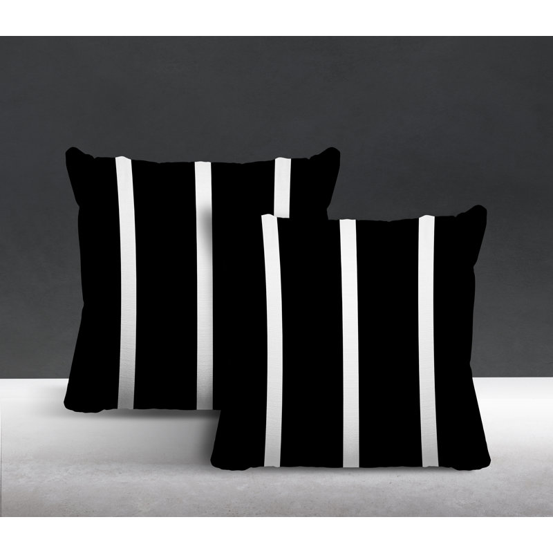  Coussin décoratif intérieur / extérieur à rayures, L 17 po x H 17 po, Noir