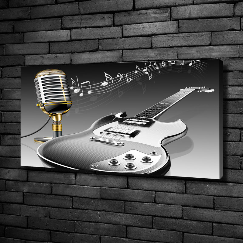 Guitar And Microphone - Wrapped Canvas Print