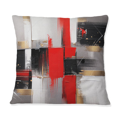 Red And Gold Cubic Abstract I - Cubism Printed Throw Pillow