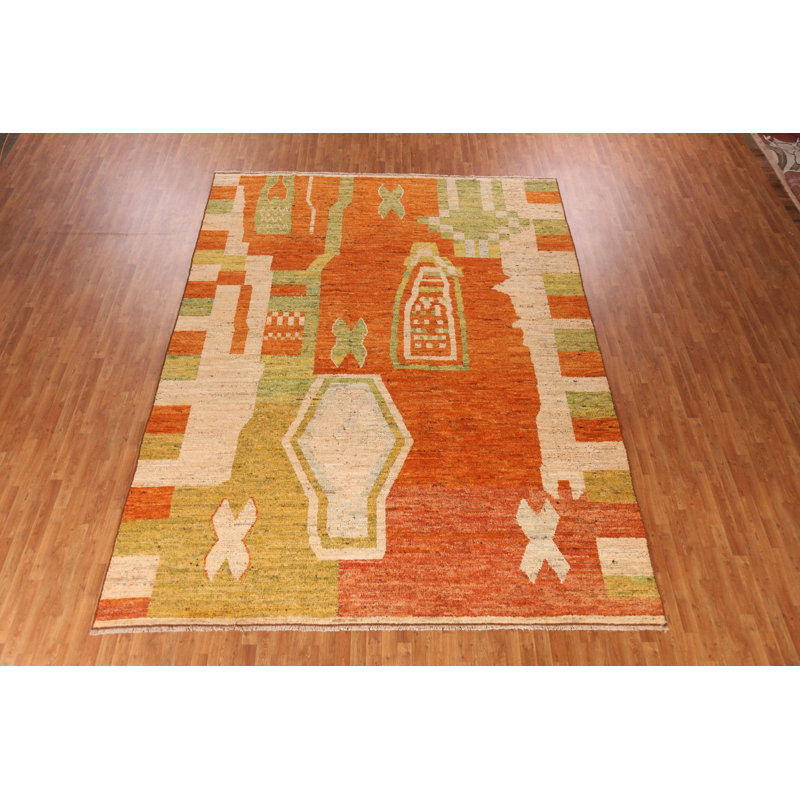 Tapis oriental marocain orange à motif géométrique orange 10 x 14