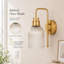 Appliques murales en or brossé avec abat-jour en verre ambré vertical-129865177