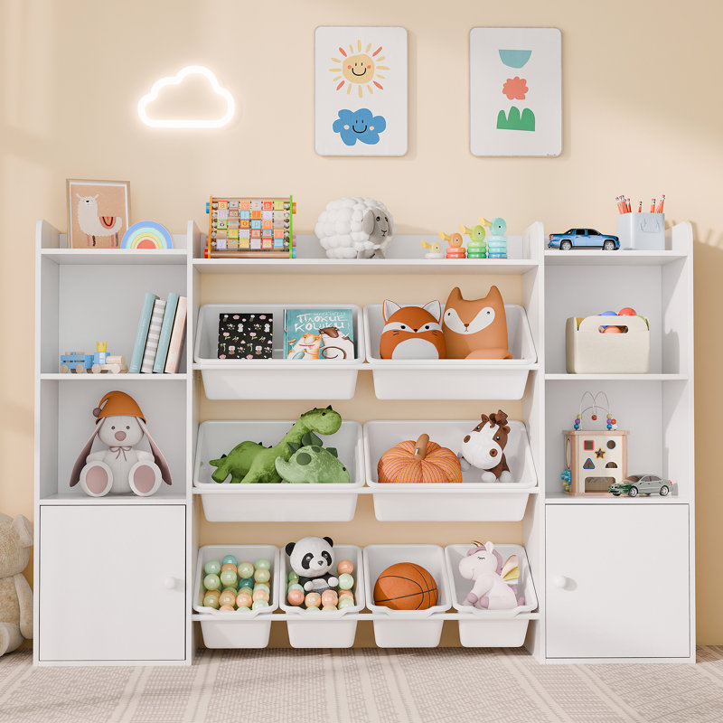 Kids Manufactured Wood Toy Storage Organizer W/8 Removable Toy Bins, White