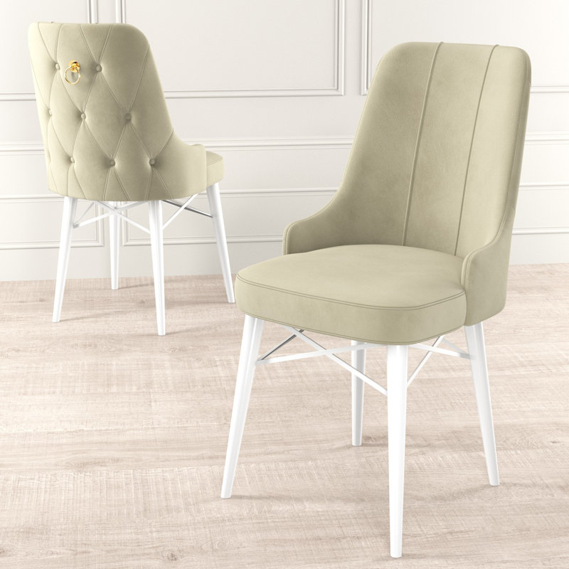 Ensemble de chaises modernes scandinaves (6 pièces), crème et blanc, 18,1 x 37,0 x 18,1 pouces | Structure 100% métal avec pieds en bois, dossier en mousse 18 pouces et siège en mousse 22 pouces | Élégant et confortable pour la salle à manger, le salon et le bureau