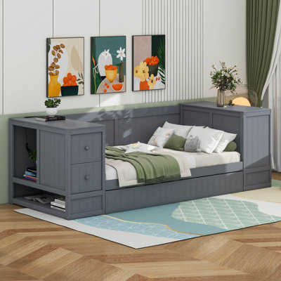 Maximize Space With Twin Size Daybed, Storage Arms And Trundle With Charging Station