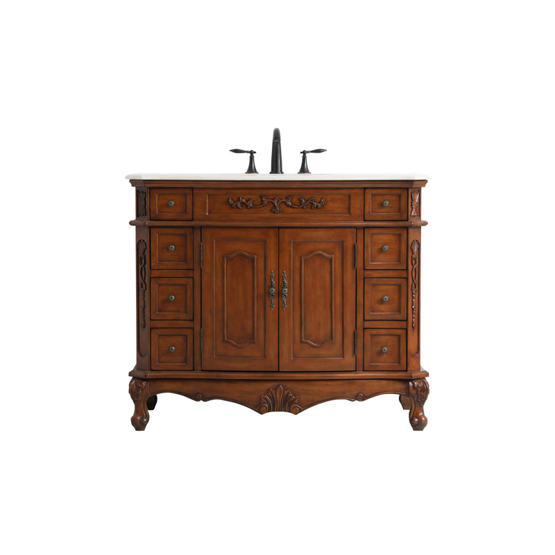 Ensemble de meuble-lavabo simple 42 po Lunette, Crème, Teck