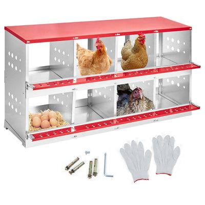 Heavy Duty Metal Chicken Nesting Box - 6 Compartments, Breathable Holes, Resting Platform, Rollaway Egg Tray, Wall/Floor Use, Blue without Cover, 96×48×71cm