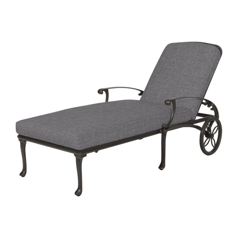 Michigan Outdoor Chaise Lounge, Cast Slate Sunbrella® Plainweave, Black