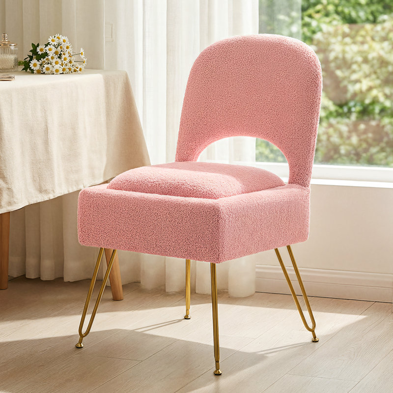 Modern Upholstered Teddy Accent Chair, Vanity Chair with Storage Box, Foldable Backrest，footstool, Pink
