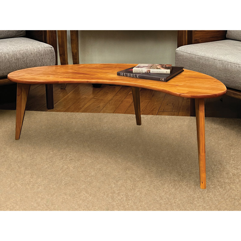 Sage Kidney Coffee Table With Wood Legs, 18" H x 54" L x 30" W