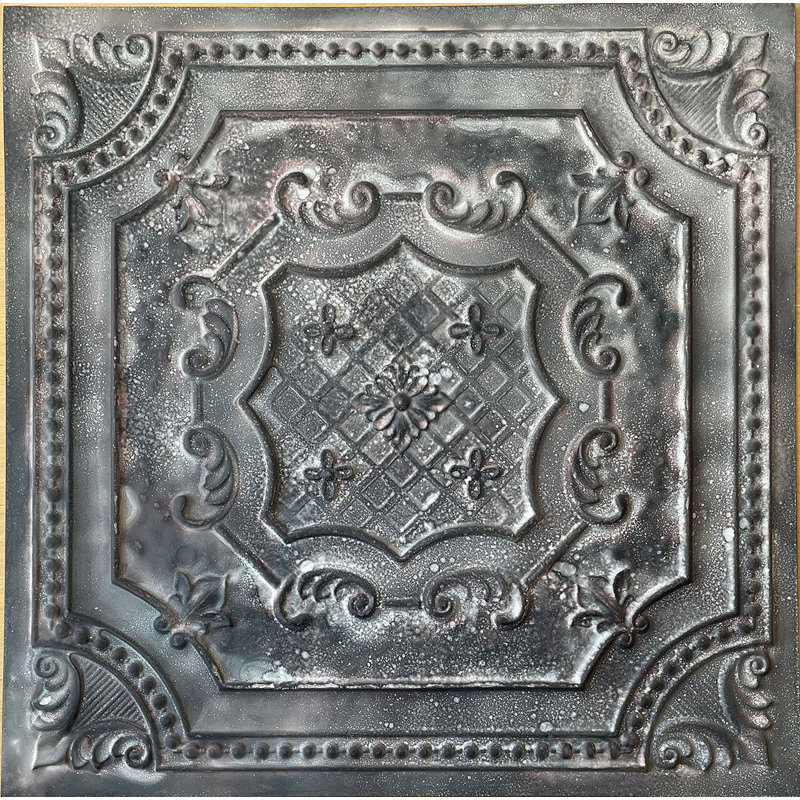 Elizabethan Shield 24'' L x 24'' W Textured PVC Glue Up & Drop-In Ceiling Tile, Reclaimed Tin