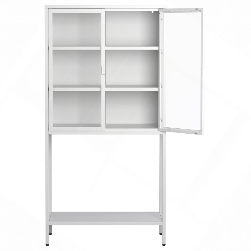 Tall Bookcase, Metal Storage Cabinet,Sideboard, Display Storage Cabinet, Bookcase With Storage, White