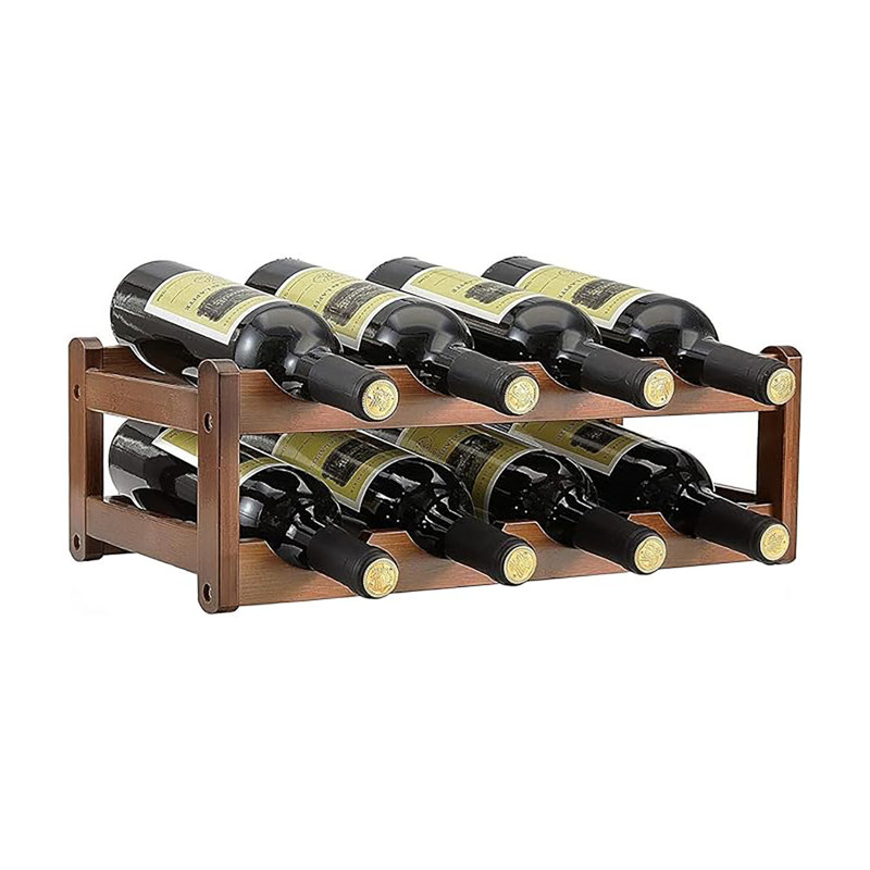 8 Bottle Solid Wood Tabletop Wine Bottle Rack Brown