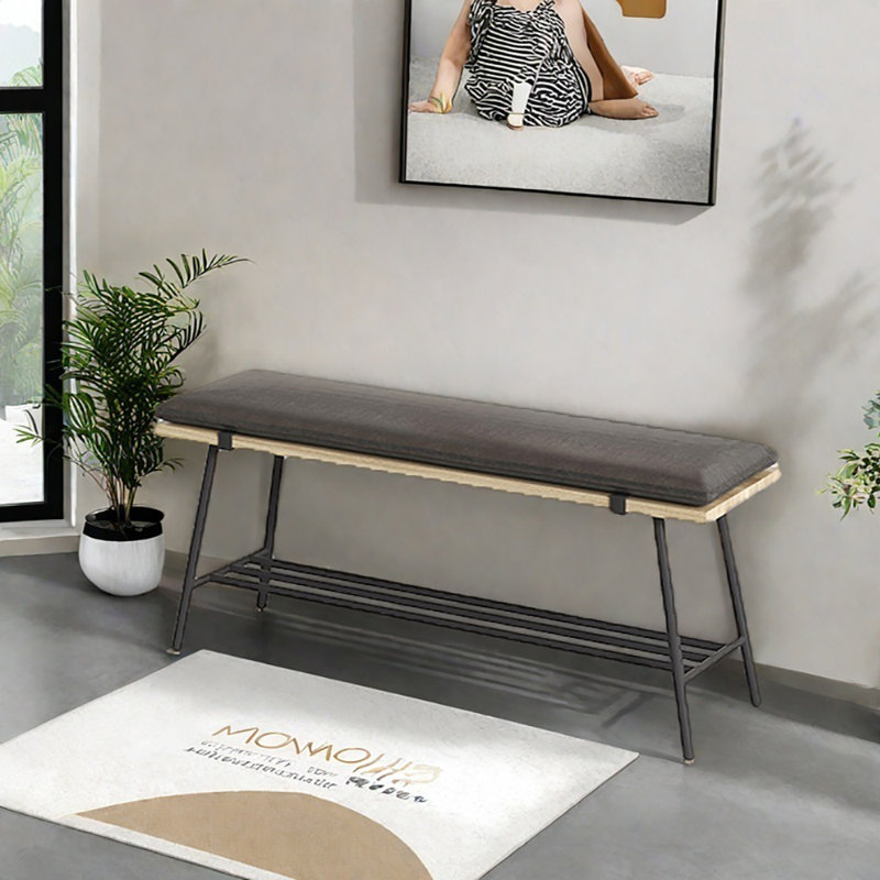 39.4in Wrought Iron Frame Shoe Storage Bench, Black;Natural Wood