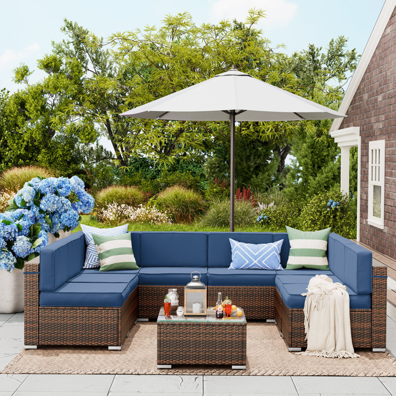 Angeli 8-Person Furniture Sets with Coffee Table, 1 Waterproof Covers, Navy