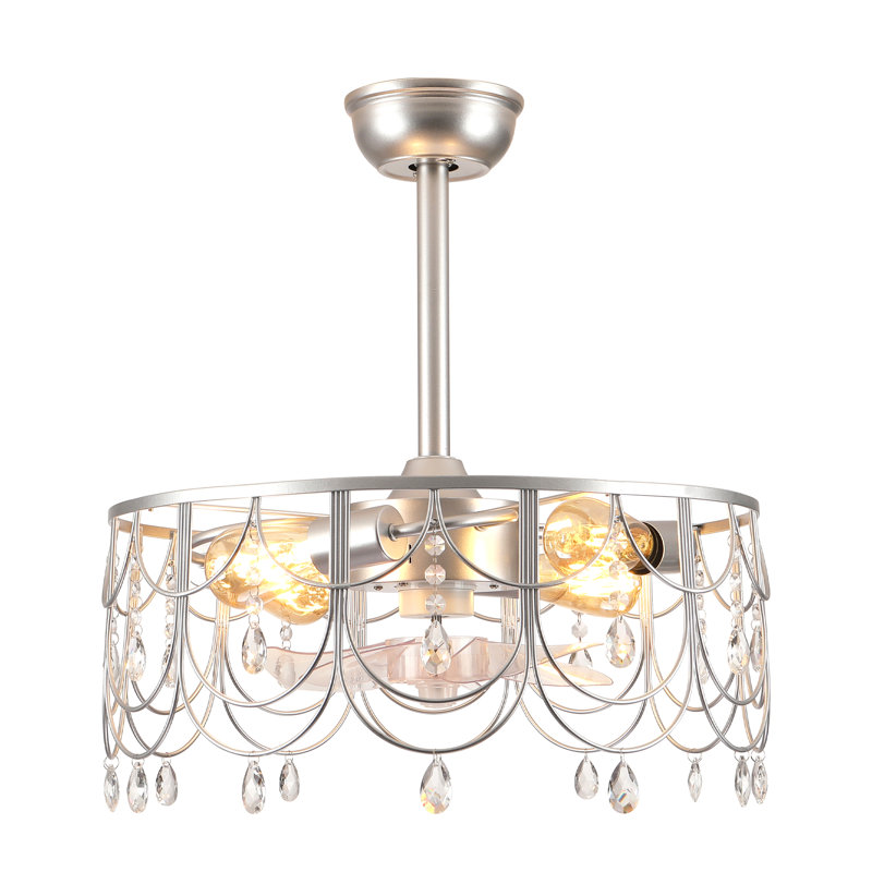 Matisha 21" Luxury Crystal Caged Ceiling Fan with Light Kit and Remote, Chrome with Clear Blades