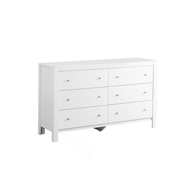Commode 6 tiroirs avec boutons, Blanc
