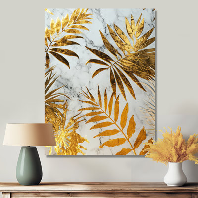 Glam Botanical On White - feuilles, art mural, salon