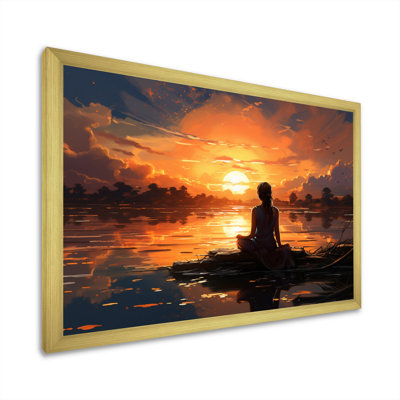 «Orange Black Yoga At Sunset I», reproduction d'art sur toile