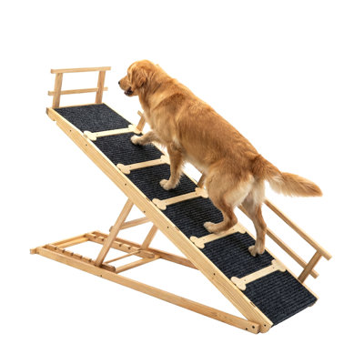 15.4‑32.7" Height Adjustable Solid Wood Dog Ramp